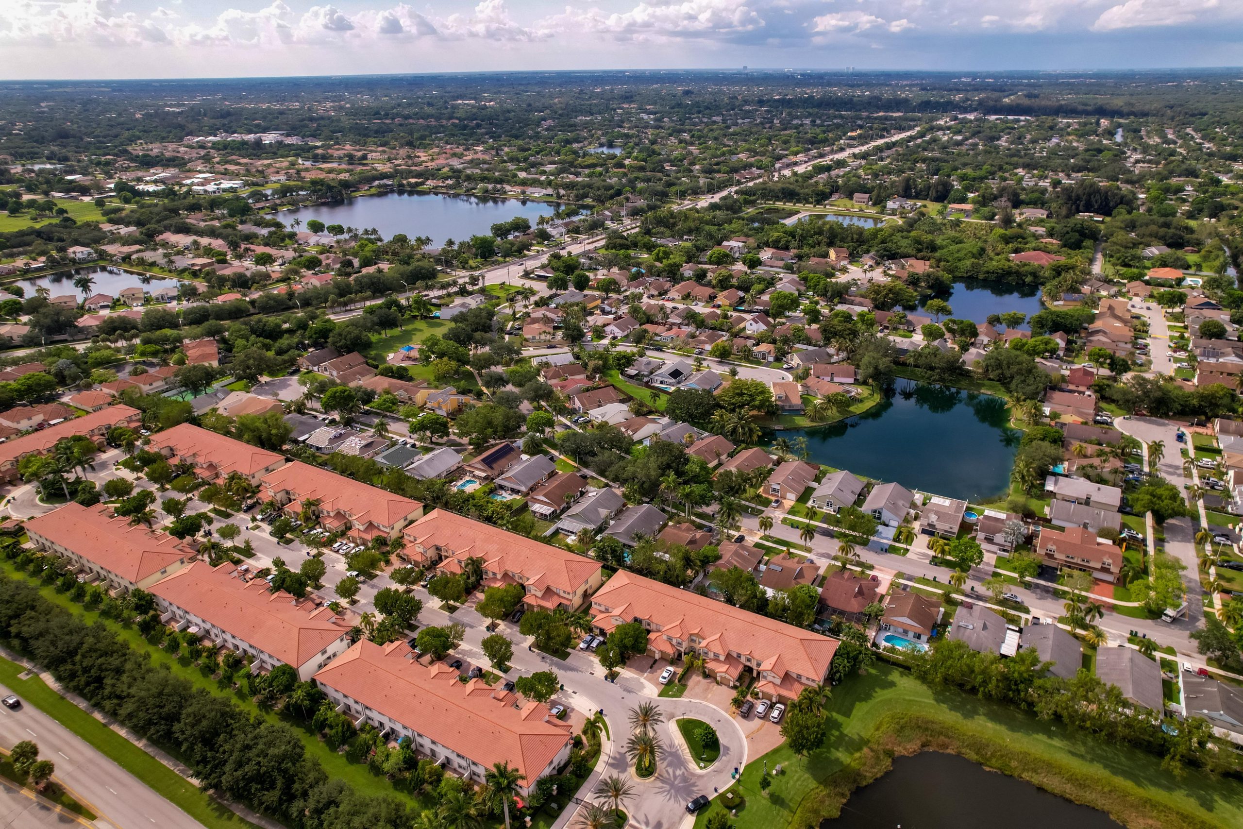 Aerial view of a residential neighborhood in Cooper City, Florida