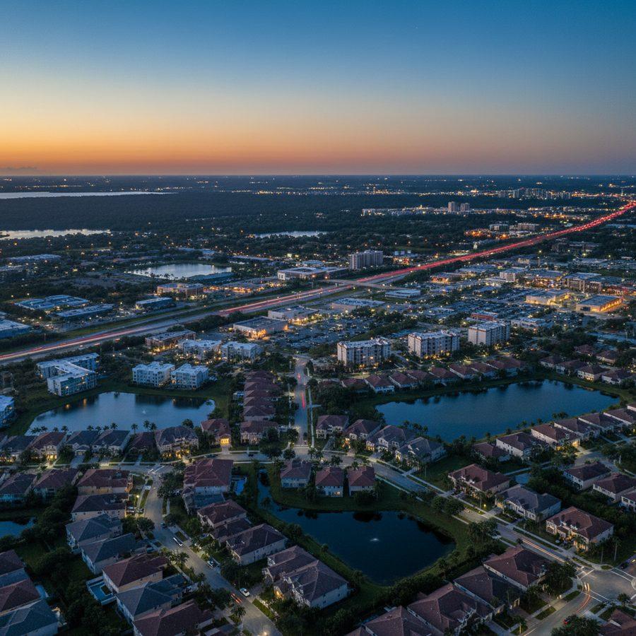 Aerial view of homes and neighborhoods in Pembroke Pines, Florida
